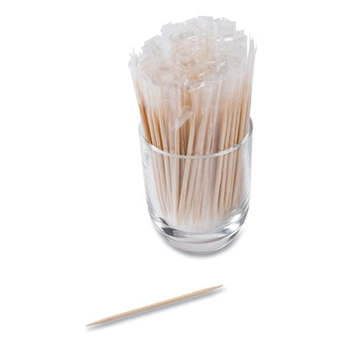 Image of AmerCareRoyal® Mint Cello-Wrapped Wood Toothpicks, 2.5", Natural, 1,000/box, 15 Boxes/carton