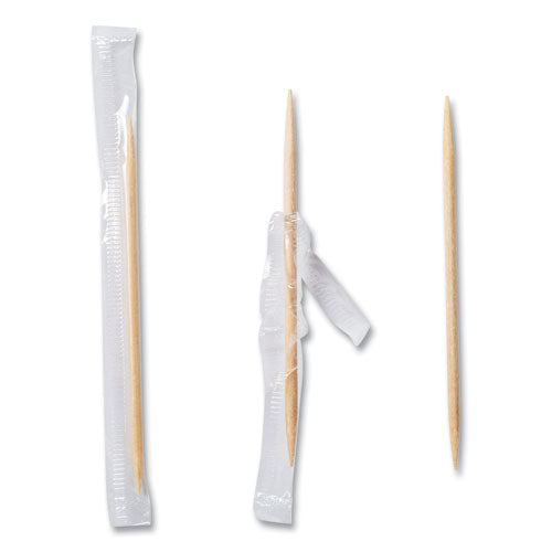 Image of AmerCareRoyal® Cello-Wrapped Round Wood Toothpicks, 2.5", Natural, 1,000/box, 15 Boxes/carton