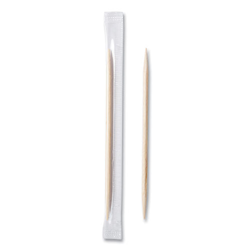 Image of AmerCareRoyal® Cello-Wrapped Round Wood Toothpicks, 2.5", Natural, 1,000/box, 15 Boxes/carton
