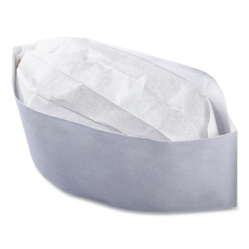 Image of AmerCareRoyal® Classy Cap, Crepe Paper, Adjustable, One Size Fits All, White, 100 Caps/Pack, 10 Packs/Carton