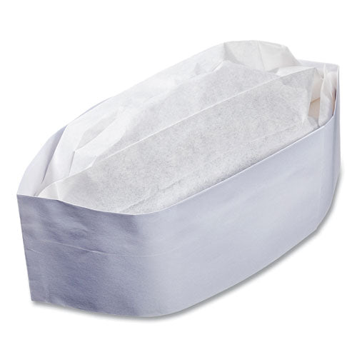Image of AmerCareRoyal® Classy Cap, Crepe Paper, Adjustable, One Size Fits All, White, 100 Caps/Pack, 10 Packs/Carton