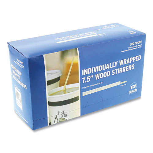 Image of AmerCareRoyal® Wood Coffee Stirrers, 7.5", Wrapped, 5,000/carton