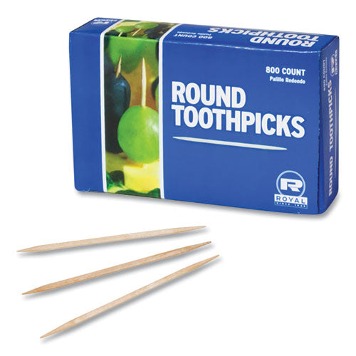 Image of AmerCareRoyal® Round Wood Toothpicks, 2.5", Natural, 800/Box, 24 Boxes/Case, 5 Cases/Carton, 96,000 Toothpicks/Carton