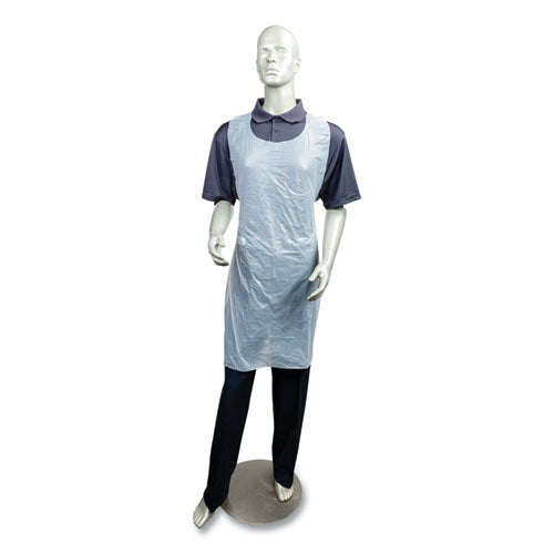 Image of AmerCareRoyal® Poly Apron, 28 x 46,  One Size Fits All, White, 100/Pack, 10 Packs/Carton