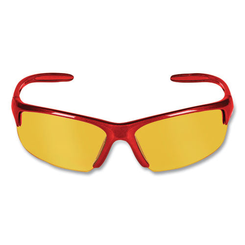 Image of KleenGuard Equalizer Safety Glasses, Red Frames, Amber/yellow Lens, 12/Box
