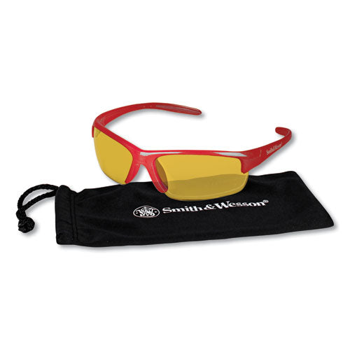 Image of KleenGuard Equalizer Safety Glasses, Red Frames, Amber/yellow Lens, 12/Box