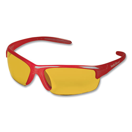 Image of KleenGuard Equalizer Safety Glasses, Red Frames, Amber/yellow Lens, 12/Box