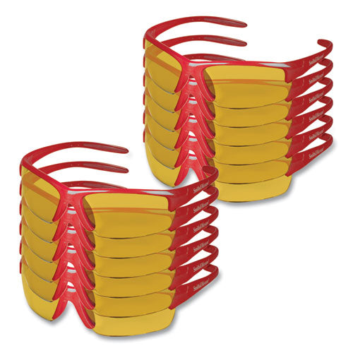 Image of KleenGuard Equalizer Safety Glasses, Red Frames, Amber/yellow Lens, 12/Box