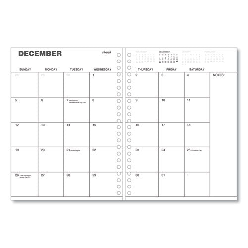 Image of Universal® Monthly Planner, 11 x 8, Black Cover, 14-Month: Dec 2024 to Jan 2026