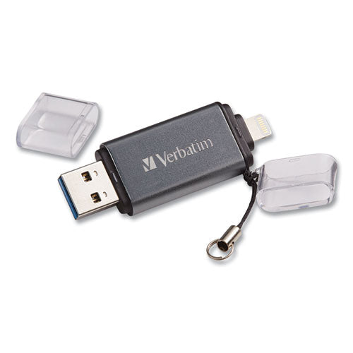 Image of Verbatim® Store 'n' Go Dual Usb 3.0 Flash Drive For Apple Lightning Devices, 64 Gb, Graphite