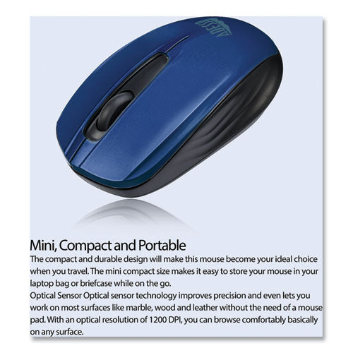 Image of Adesso Imouse S50 Wireless Mini Mouse, 2.4 Ghz Frequency/33 Ft Wireless Range, Left/right Hand Use, Blue