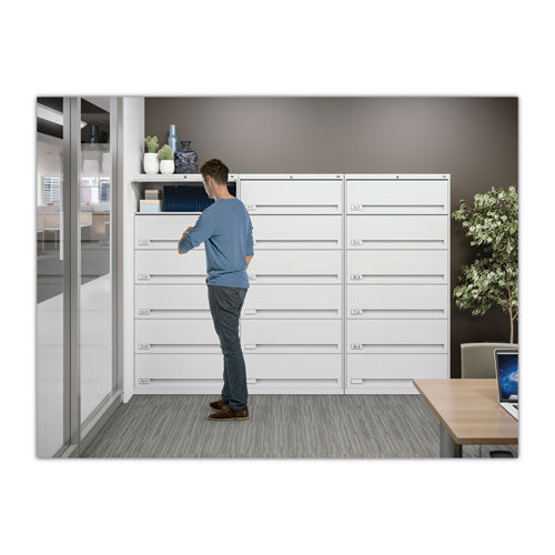 Image of Tennsco Enclosed Fixed-Shelf Lateral File with Retractable Doors, 6 Legal/Letter Size Shelves, 36" x 16.5" x 75.25", Light Gray