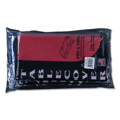 Image of Tablemate® Table Set Rectangular Table Cover, Heavyweight Plastic, 54" X 108", Red, 6/pack