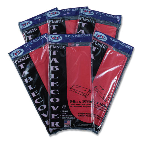 Image of Tablemate® Table Set Rectangular Table Cover, Heavyweight Plastic, 54" X 108", Red, 6/pack