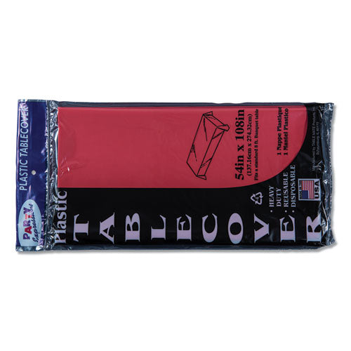 Image of Tablemate® Table Set Rectangular Table Cover, Heavyweight Plastic, 54" X 108", Red, 6/pack