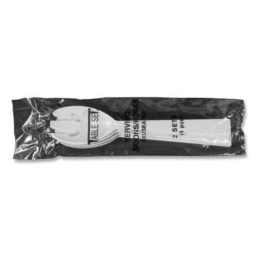 Image of Tablemate® Table Set Plastic Serving Forks and Spoons, 9.5", White, 48/Pack