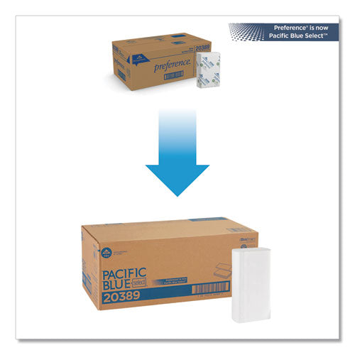 Image of Georgia Pacific® Professional Pacific Blue Select Folded Paper Towels, 1-Ply, 9.2 x 9.4, White, 250/Pack, 16 Packs/Carton