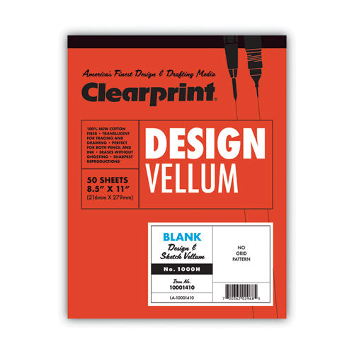 Image of Clearprint® Design Vellum Paper, 16 lb Bristol Weight, 8.5 x 11, Translucent White, 50/Pad