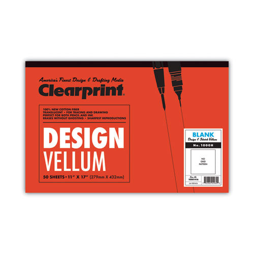 Image of Clearprint® Design Vellum Paper, 16 lb Bristol Weight, 11 x 17, Translucent White, 50/Pad