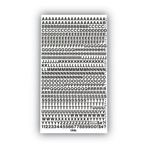 Image of Chartpak® Press-On Vinyl Self-Adhesive Numbers and Uppercase Letters, 0.25" Tall, Black Characters, 610/Pack