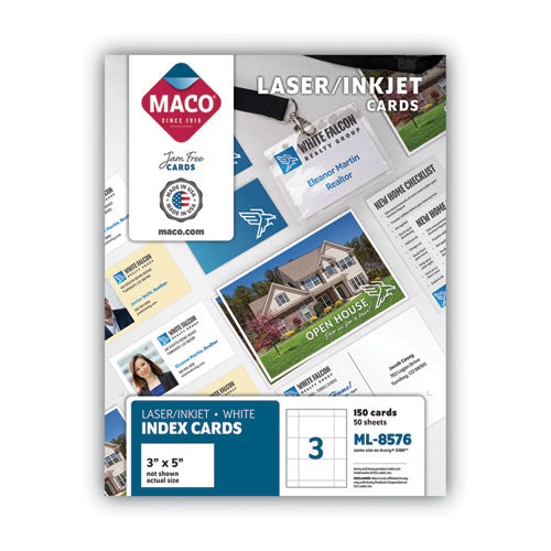 Image of MACO® Unruled Microperforated Laser/inkjet Index Cards, 3 X 5, White, 150 Cards, 3 Cards/sheet, 50 Sheets/box