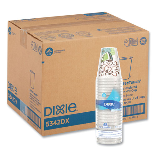 Image of Dixie® PerfecTouch Paper Hot Cups, 12 oz, Coffee Haze Design, 25/Sleeve, 20 Sleeves/Carton