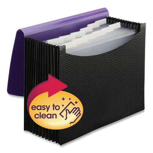 Image of Smead 12-Pocket Poly Expanding File, 0.88" Expansion, 12 Sections, Cord/Hook Closure, 1/6-Cut Tabs, Letter Size, Black/Purple