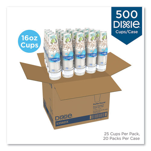 Image of Dixie® PerfecTouch Paper Hot Cups, 16 oz, Coffee Haze Design, 25/Sleeve, 20 Sleeves/Carton