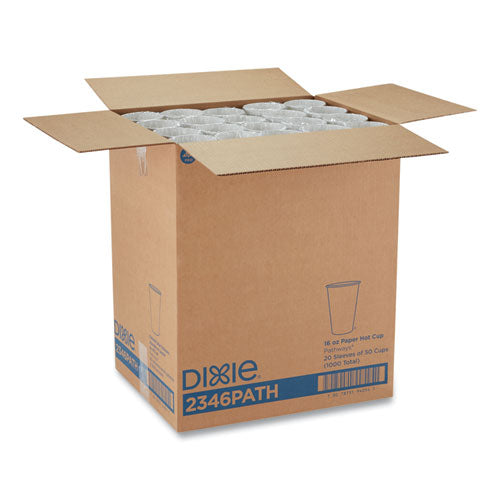 Image of Dixie® Pathways Paper Hot Cups, 16 oz, White/Brown, 50/Sleeve, 20 Sleeves/Carton