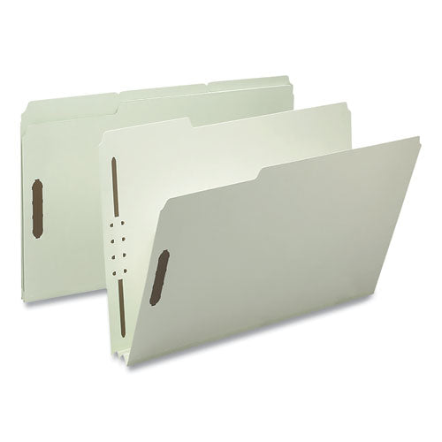 Image of Smead Recycled Pressboard Fastener Folders, 3" Expansion, 2 Fasteners, Legal Size, Gray-Green Exterior, 25/Box