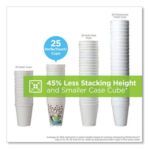 Image of Dixie® PerfecTouch Hot Cups, Individually Wrapped, 8 oz, Paper, Coffee Haze Design, 50/Sleeve, 20 Sleeves/Carton