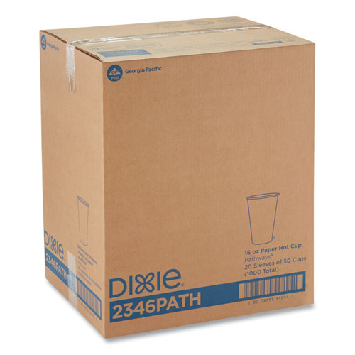 Image of Dixie® Pathways Paper Hot Cups, 16 oz, White/Brown, 50/Pack