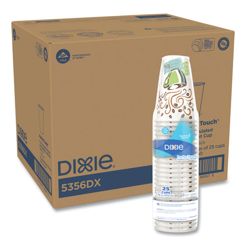 Image of Dixie® PerfecTouch Paper Hot Cups, 16 oz, Coffee Haze Design, 25/Sleeve, 20 Sleeves/Carton