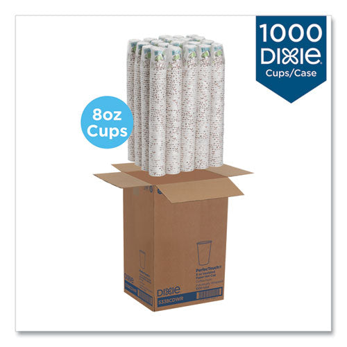 Image of Dixie® PerfecTouch Hot Cups, Individually Wrapped, 8 oz, Paper, Coffee Haze Design, 50/Sleeve, 20 Sleeves/Carton