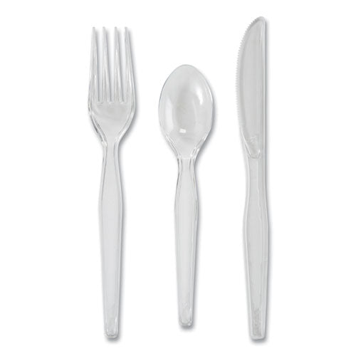 Image of Dixie® Heavyweight Polystyrene Cutlery, Fork/Knife/Spoon, Plastic, Clear, 180/Pack, 10 Packs/Carton