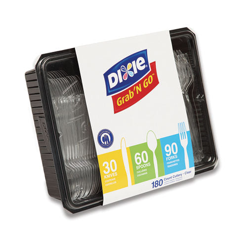 Image of Dixie® Combo Pack, Tray with Clear Plastic Utensils, Heavyweight, (90) Forks/(30) Knives/(60) Spoons, Plastic, Clear, 1,800/Carton