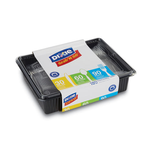 Image of Dixie® Combo Pack, Tray with Clear Plastic Utensils, Heavyweight, (90) Forks/(30) Knives/(60) Spoons, Plastic, Clear, 1,800/Carton