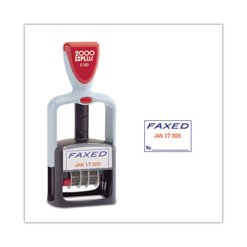 Image of COSCO 2000PLUS® Model S 360 Two-Color Message Dater, 1.75 X 1, "faxed," Self-Inking, Blue/red
