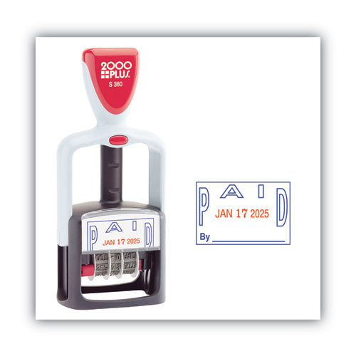 Image of COSCO 2000PLUS® Model S 360 Two-Color Message Dater, 1.75 X 1, "paid," Self-Inking, Blue/red