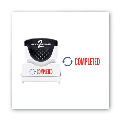 Image of ACCUSTAMP2® Pre-Inked Shutter Stamp, Red/Blue, COMPLETED, 1.63 x 0.5