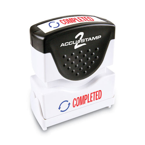 Image of ACCUSTAMP2® Pre-Inked Shutter Stamp, Red/Blue, COMPLETED, 1.63 x 0.5