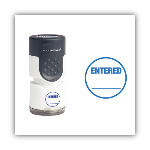 Image of ACCUSTAMP® Pre-Inked Round Stamp, Entered, 0.63" Dia, Blue