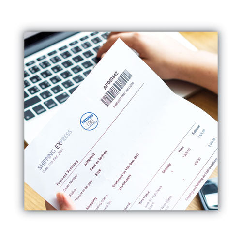 Image of ACCUSTAMP® Pre-Inked Round Stamp, Entered, 0.63" Dia, Blue