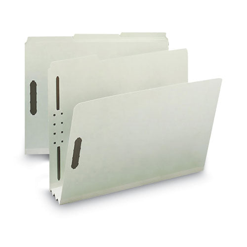 Image of Smead Recycled Pressboard Fastener Folders, 3" Expansion, 2 Fasteners, Letter Size, Gray-Green Exterior, 25/Box
