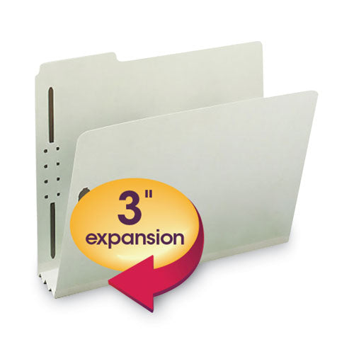 Image of Smead Recycled Pressboard Fastener Folders, 3" Expansion, 2 Fasteners, Letter Size, Gray-Green Exterior, 25/Box
