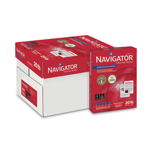 Image of Navigator® Premium Multipurpose Copy Paper, 97 Bright, 20lb Bond Weight, 8.5 x 11, White, 500/Ream, 10 Reams/Carton, 40 Cartons/Pallet