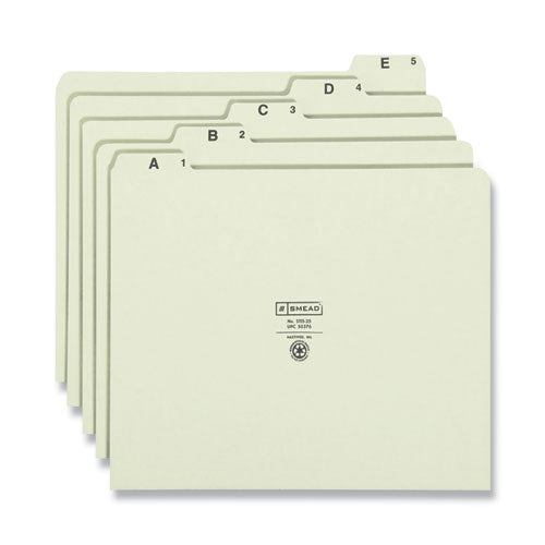 Image of Smead Alphabetic Top Tab Indexed File Guide Set, 1/5-Cut Top Tab, A To Z, 8.5 X 11, Green, 25/set