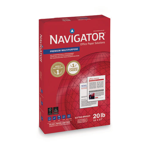 Image of Navigator® Premium Multipurpose Copy Paper, 97 Bright, 20 Lb Bond Weight, 11 X 17, White, 500 Sheets/ream, 5 Reams/carton