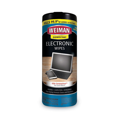 Image of WEIMAN® E-tronic Wipes, 1-Ply, 7 x 8, White, 30/Canister