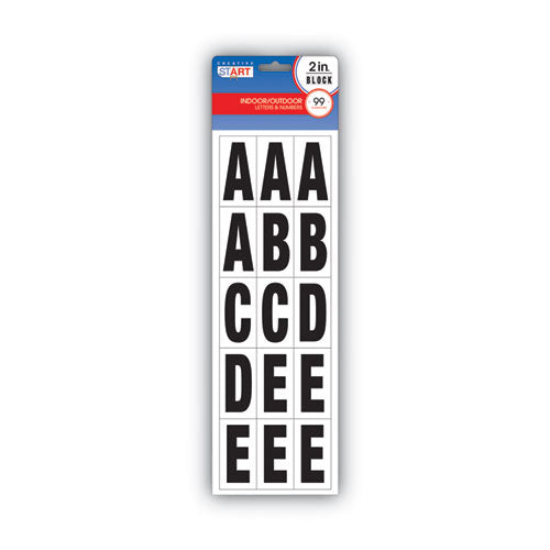 Image of COSCO Peel-and-Stick Letters, Numbers and Symbols, 2" Tall, Black Characters, White Background, 99 Pieces